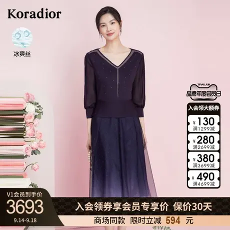 珂莱蒂尔冰丝针织拼接网纱连衣裙女中长款网纱裙子图片