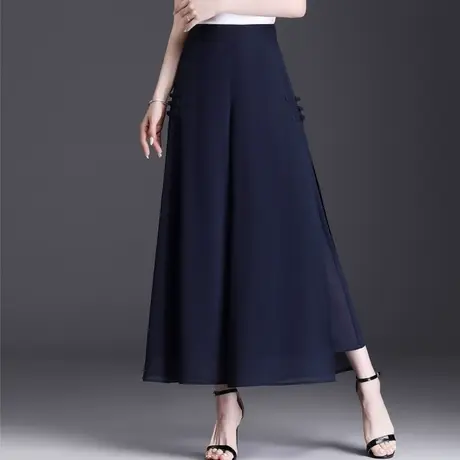 国风盘扣开叉雪纺裙裤阔腿裤女夏季2023新款高腰宽松休闲九分裤薄图片