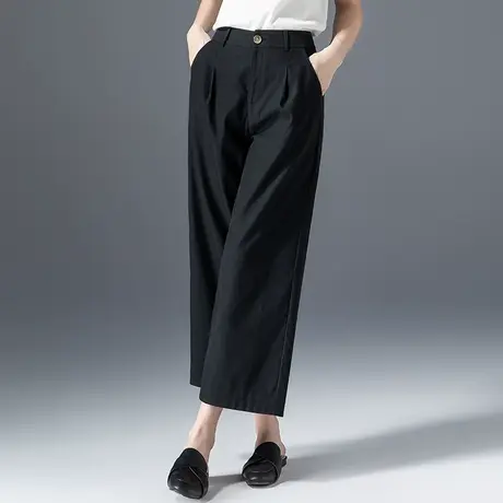 高腰窄版天丝阔腿裤女夏季薄款2023新款黑色裤子休闲九分裤直筒裤商品大图