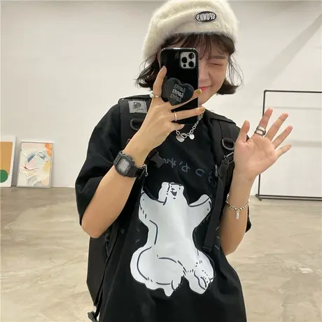 原创大白熊2023新款夏装卡通可爱盐系少女圆领纯棉短袖T恤上衣ins图片