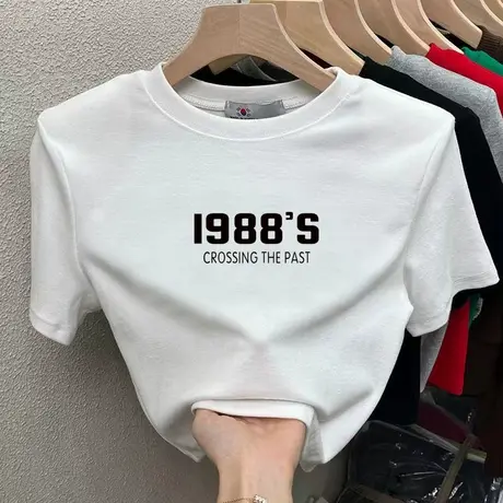 cuwu欧美式复古字母短袖t恤女设计感小众宽松显瘦辣妹短款上衣潮商品大图