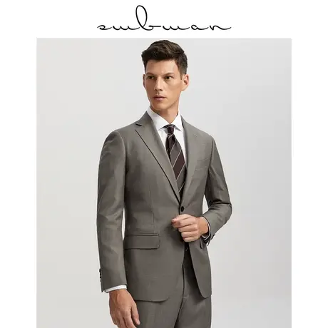 十米布冬季西装套装男灰色意式正装商务职业款平驳领修身西服外套图片