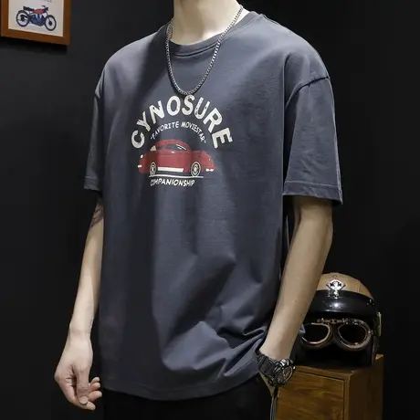 短袖t恤男士夏季2023新款宽松ins潮牌胖子大码加肥加大纯棉潮体恤商品大图