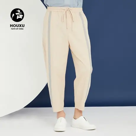 后序亚麻九分裤男宽松小脚锥形夏季系带中国风裤子男 棉麻九分裤商品大图