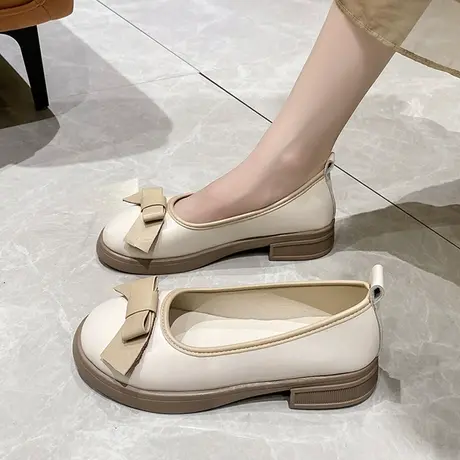 春秋款配裙子豆豆鞋女2023新款蝴蝶结一脚蹬懒人鞋平软底舒适单鞋商品大图