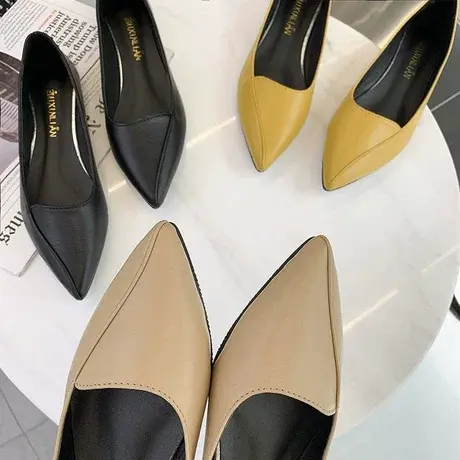 单鞋女2023年新款春季软面平底浅口瓢鞋韩版百搭休闲软底尖头鞋子商品大图