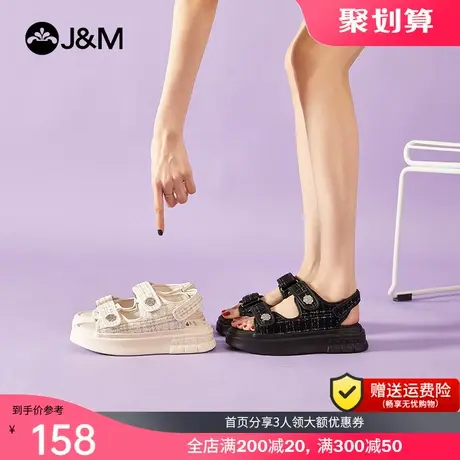 jm快乐玛丽2023夏季新款ins潮魔术贴小香风女鞋厚底增高网红凉鞋图片