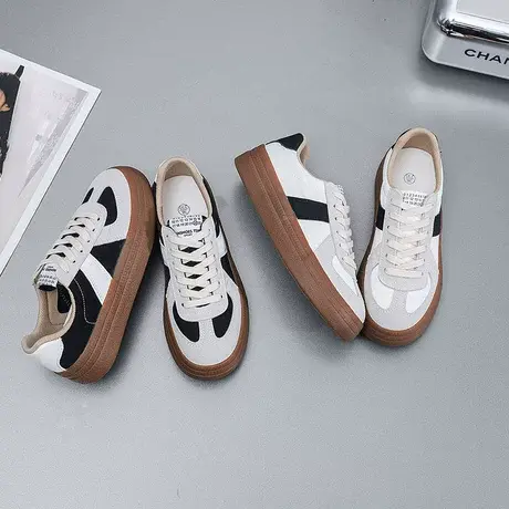 情侣款百搭拼色德训鞋2023新款设计感小众板鞋厚底ins休闲小白鞋图片