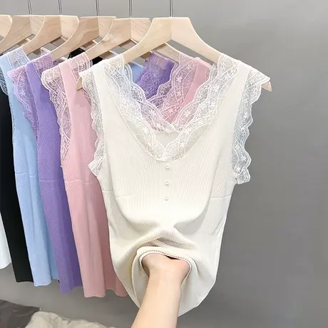 冰丝针织吊带背心女2023春夏秋新款内搭打底衫外穿蕾丝薄美背上衣图片