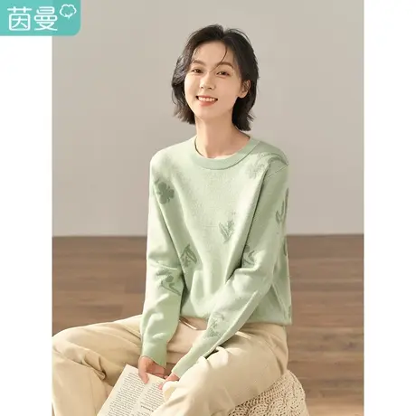 【商场同款】茵曼2023冬女装新款绒感纱线提花宽松圆领套头毛衣商品大图