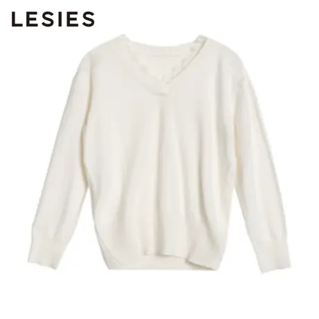 LESIES蓝色倾情春秋女装线下专柜商场同款黑白两色蕾丝拼接针织衫商品大图