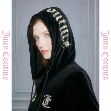 Juicy Couture橘滋奢华丝绒系列大logo烫钻女式外套图片