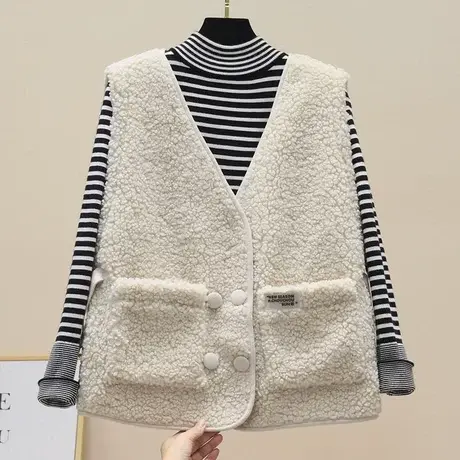 2023秋冬新款韩版宽松羊羔毛马甲女皮毛一体背心百搭外穿马夹外套图片