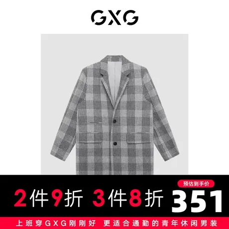 GXG男装 冬季时尚休闲百搭帅气个性黑灰格青年大衣GC126010J图片