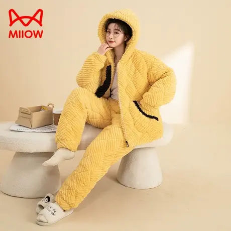 猫人睡衣女款冬季2024新款夹棉三层加厚加绒可外穿省服家居服套装图片