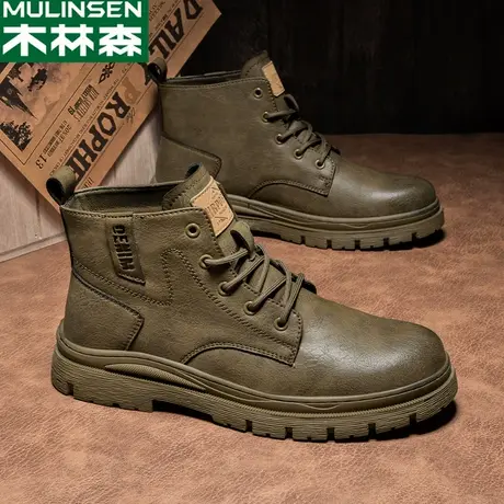 木林森沙漠工装靴男高级感机车皮靴英伦复古作战靴秋季高帮马丁靴商品大图