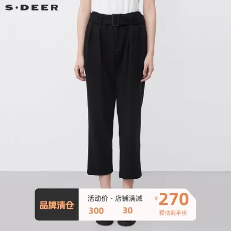 sdeer圣迪奥女装休闲腰带插袋灯芯绒黑色哈伦裤S21480839🖌图片