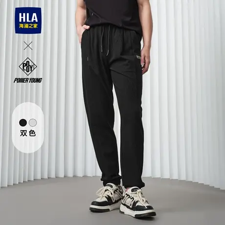 HLA/海澜之家抽绳直筒卫裤24春夏季新款抽绳松紧腰时尚长裤子男士商品大图