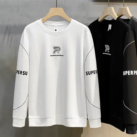 圆领卫衣男潮ins宽松潮流百搭长袖t恤男士秋装上衣服春秋2023新款商品大图