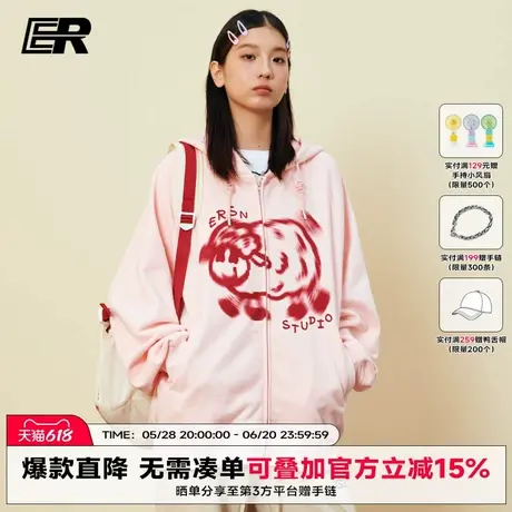 【陈浚铭同款】ER奔跑小羊开衫卫衣连帽外套情侣款2025春美式复古商品大图
