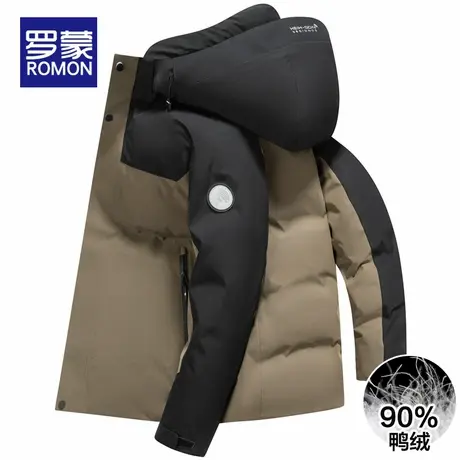 罗蒙羽绒服男短款可拆卸帽拼接户外休闲加厚保暖外套2025冬季新款商品大图