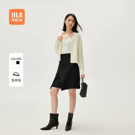 HLA/海澜之家V领针织开衫2025春季新款纯色时尚舒适长袖外套女装商品大图