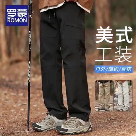 罗蒙工装裤男士秋冬款潮牌阔腿休闲长裤秋季男生直筒宽松裤子男款商品大图
