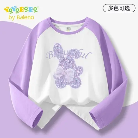 班尼路童装YBB系列女童上衣2025新款纯棉透气儿童撞色插肩长袖t恤图片