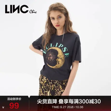 LINCCHIC金羽杰t恤女神秘印花宽松纯棉短袖女T恤夏S212TS296商品大图