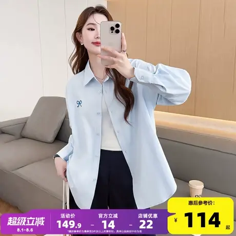 唐狮2025秋季新款女衬衫翻领宽松净色韩系简约纽扣蝴蝶结长袖衬衫图片