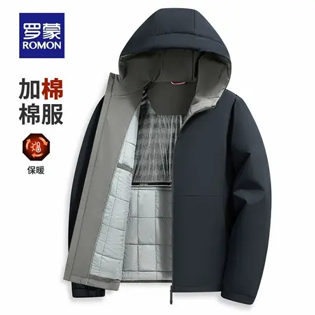 罗蒙男士翻领棉服2025冬季新款中老年商务休闲棉衣爸爸装厚外套男商品大图
