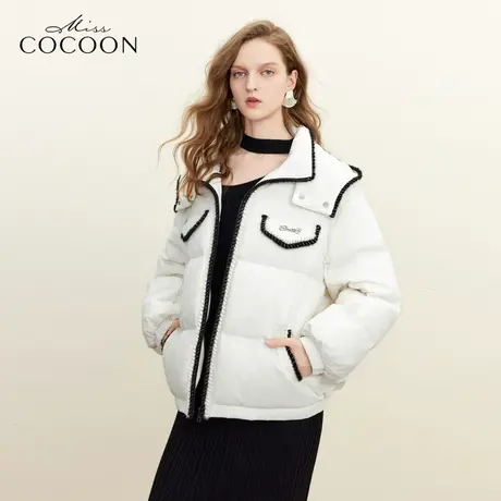 missCOCOON静奢风定制花朵肌理灯笼袖2023冬装新款小香风羽绒服图片