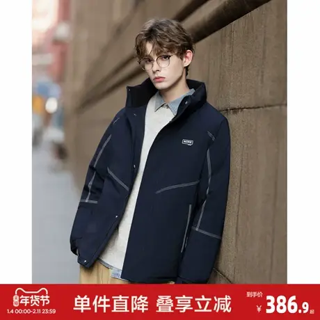 唐狮2026冬季短款羽绒服男立领明线设计时尚百搭藏青鸭绒羽绒外套商品大图