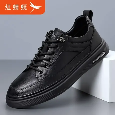 红蜻蜓男鞋2025冬季新款牛皮板鞋男加绒百搭运动休闲鞋子软底皮鞋商品大图