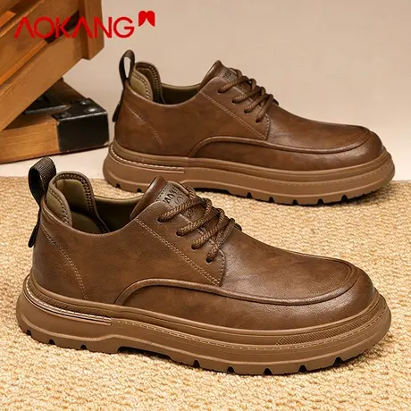 奥康休闲皮鞋男2026新款厚底增高英伦马丁靴男士百搭防滑耐磨男鞋图片