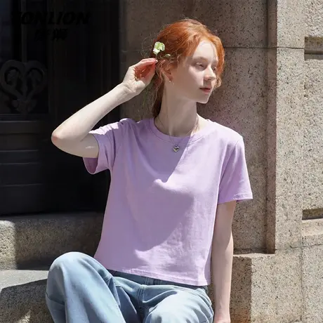 唐狮官方紫色短袖t恤女2026新款夏季女士宽松显瘦短款圆领上衣VB图片