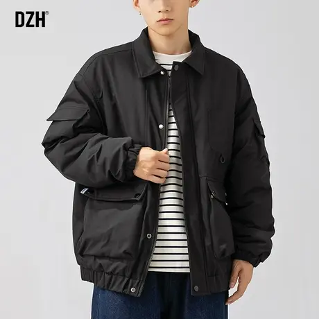 男士翻领黑色棉服男冬季加厚工装棉衣外套冬装棉袄男生百搭面包服商品大图