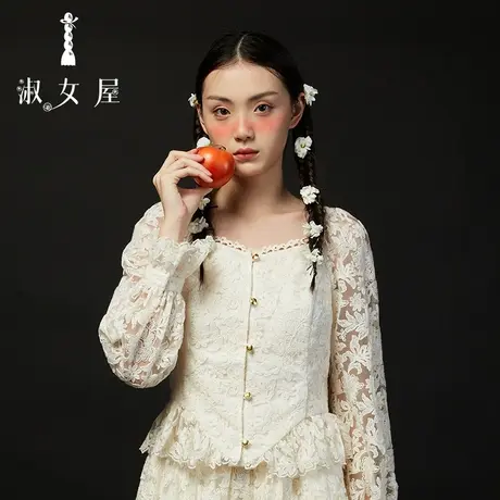 淑女屋官方旗舰店方领蕾丝长袖衬衣秋装女款2023年新款设计感上衣图片