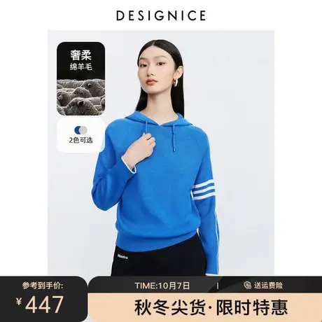 商场同款迪赛尼斯2023年秋季新款休闲宽松羊毛帽衫长袖毛针织衫女图片