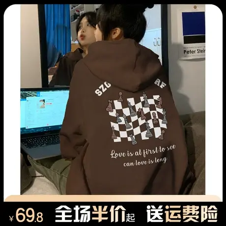 美式复古连帽重磅卫衣女秋冬加绒加厚宽松慵懒风上衣外套欧美潮牌商品大图