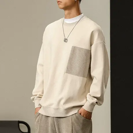 百搭卫衣空心离拼色条纹帅气卫衣圆领时尚大码卫衣秋冬新款图片