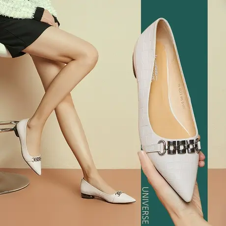 单鞋女春款低跟职业休闲皮鞋白色春秋里外全皮女式软底软面真皮鞋商品大图