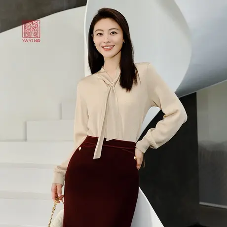 EP雅莹高端系列 美利奴羊毛飘带v领针织打底衫 春装商场同款9518A商品大图