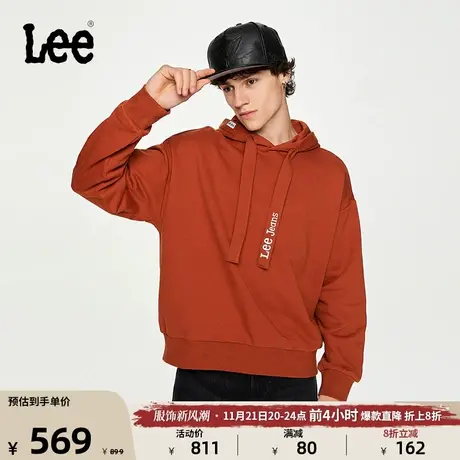 Lee商场同款23秋冬新品舒适版发泡印花男连帽卫衣潮LMT006243CST图片
