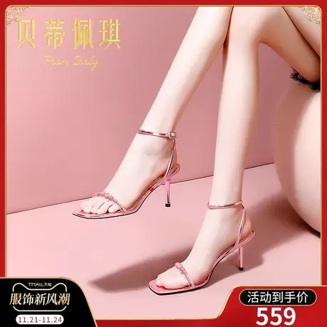 一字带凉鞋女2024年新款露趾一字式扣带细跟高跟鞋女春季时尚百搭商品大图