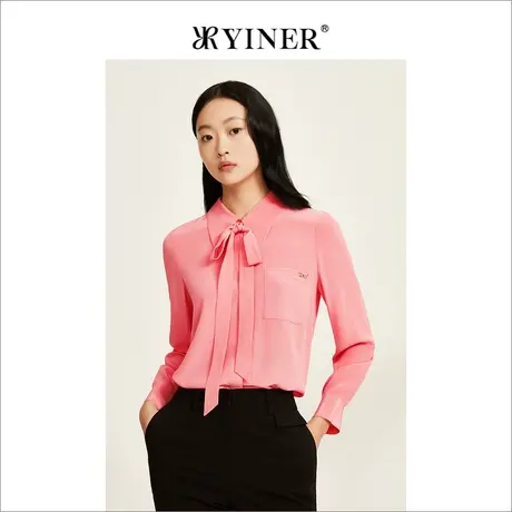 YINER音儿专柜女装2022冬季新款飘带设计感时尚洋气桑蚕丝衬衫商品大图