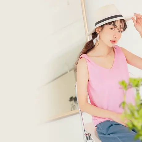 桔熊夏季韩版通勤扭结吊带亲肤背心修身无袖上衣女装大码AB15571商品大图