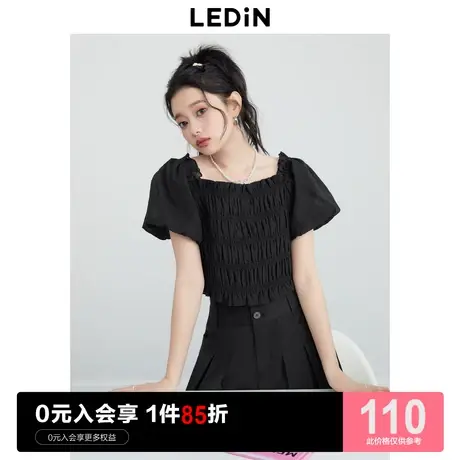 乐町荷叶边薄上衣女2023年秋季新款设计感方领短款雪纺衫图片
