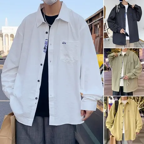 日系cityboy衬衫男长袖春季潮牌宽松工装外套ins潮流简约休闲衬衣商品大图