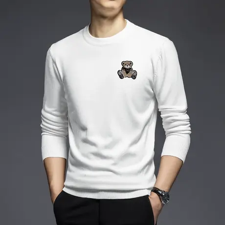 小熊毛衣男圆领针织衫内搭白色打底衫秋冬保暖毛线衣潮流毛衫线衫图片